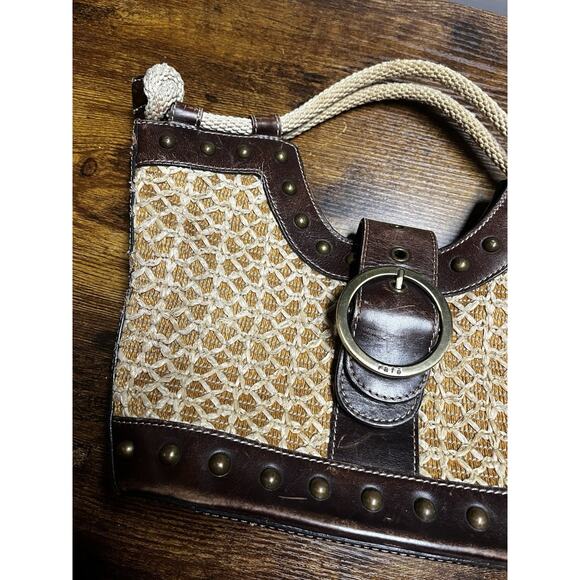 Rafe New York Vintage Woven Rattan & Leather Purse Rope Handles Boho - Picture 5 of 12